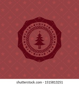 christmas tree icon inside retro red emblem