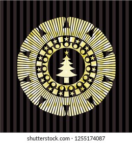 christmas tree icon inside shiny emblem