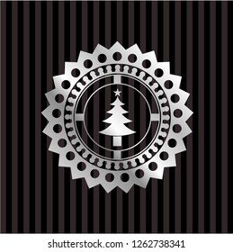 christmas tree icon inside silver badge