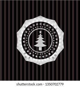 christmas tree icon inside silver badge or emblem