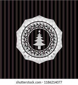 christmas tree icon inside silvery shiny emblem