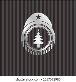 christmas tree icon inside silvery shiny emblem