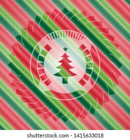 christmas tree icon inside christmas style emblem.