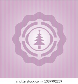 christmas tree icon inside vintage pink emblem