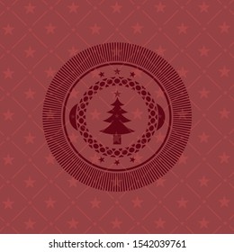 christmas tree icon inside vintage red emblem