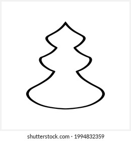 Icono de árbol de Navidad aislado en blanco. Arte de línea dibujada a mano. Libro de página de color. Ilustración de material vectorial. EPS 10