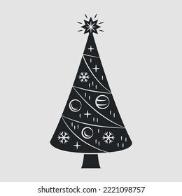 Weihnachtsbaumsymbol einzeln auf weißem Hintergrund. Design-Element für Logo, Poster, Emblem, Grußkarte, Flyer.  Vektorgrafik