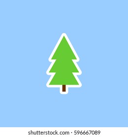 Christmas tree icon, isolated sticker, flat design template, vector illustration