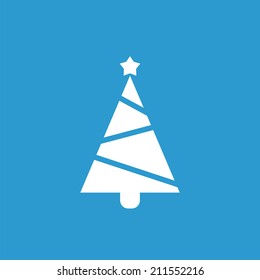Christmas tree icon, isolated, white on the blue background. Exclusive Symbols 