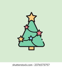 christmas tree icon with lineal color style