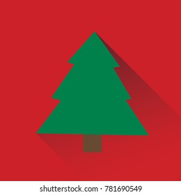 Christmas tree icon logo on red background.