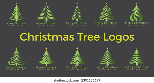 Christmas tree icon, logo or symbol set for new year card and design