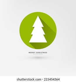 Christmas Tree Icon with Long Shadow. Flat Style Design.