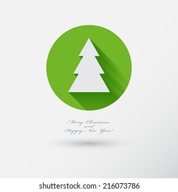 Christmas Tree Icon with long  Shadow.  Flat style. Vector Illustration. 