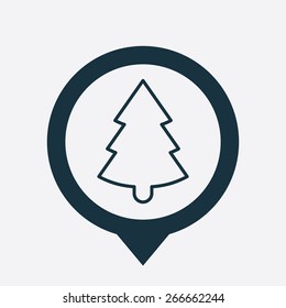 Christmas tree icon map pin on white background

