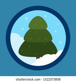 Christmas tree icon. Merry Christmas and Happy New Year holiday decoration design. Greeting Card, Invitation. Xmas banner with Pine, Fir Tree. Colorful button for web and mobile app. Celebration event
