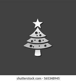 Christmas tree icon in metallic grey color style. Celebration season December