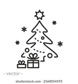 christmas tree icon, new year decoration, gifts, simple linear vector illustration eps10