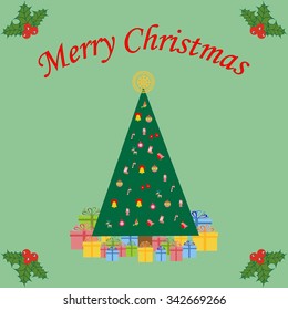 Christmas tree icon on the blue background. Vector illustration.