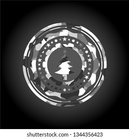christmas tree icon on grey camo texture