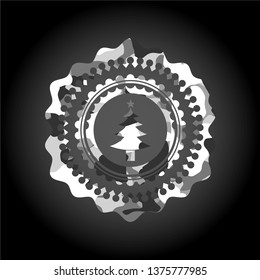 christmas tree icon on grey camouflage pattern