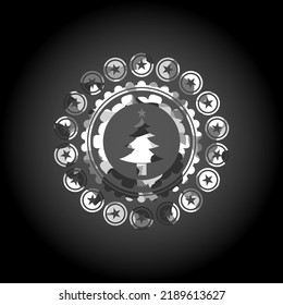 christmas tree icon on grey camouflaged texture. 