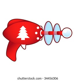 Christmas tree icon on laser raygun vector illustration in retro 1950's style.