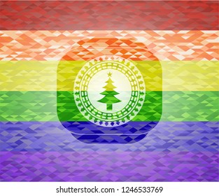 christmas tree icon on mosaic background with the colors of the LGBT flag