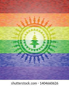 christmas tree icon on mosaic background with the colors of the LGBT flag