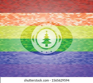 christmas tree icon on mosaic background with the colors of the LGBT flag