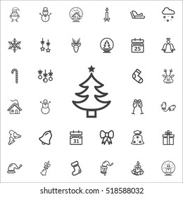 Christmas tree Icon on the white background. New Year set of icons.