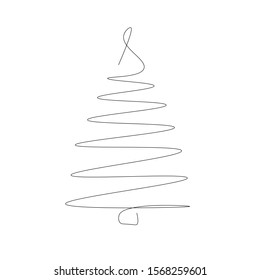 Christmas tree icon one line drawing on white background, vector illustration
