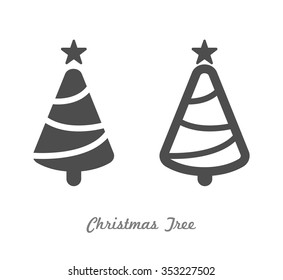 Christmas tree icon - outline and fill versions