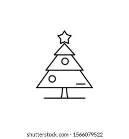 Christmas tree icon. Outline thin line flat illustration. Isolated on white background. 