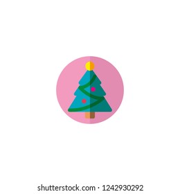 Christmas tree icon in a pink circle. Flat design