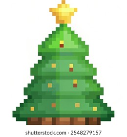 Christmas tree icon in pixel art design. Christmas and New Year vector sign symbol.. vector illustration with background white.