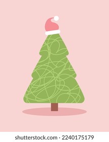 Christmas tree icon. Poster or banner for website. Aesthetics and elegance, fashion, trendy and style. Winter holidays and festivals, New Year and Christmas. Cartoon flat vector illustration