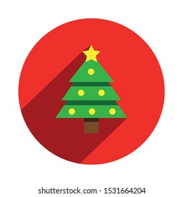 Christmas Tree Icon in a Red Circle with Long Shadow