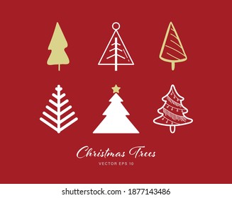 Christmas tree icon set of 6 designs on beige color background 