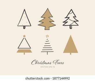 Christmas tree icon set of 6 designs on beige color background 