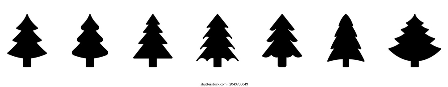 Icono de árbol de Navidad. Conjunto de iconos de los árboles de navidad negros sobre fondo blanco. Ilustración del vector