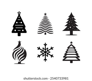 Icono de árbol de Navidad. Conjunto de iconos negros del árbol de navidad. colección de Vector aislada sobre fondo blanco.