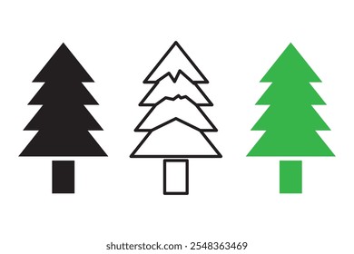 Weihnachtsbaum-Symbol. Satz schwarzer Weihnachtsbaum-Symbole auf weißem Hintergrund. Vektorgrafik. Feiertagssymbole