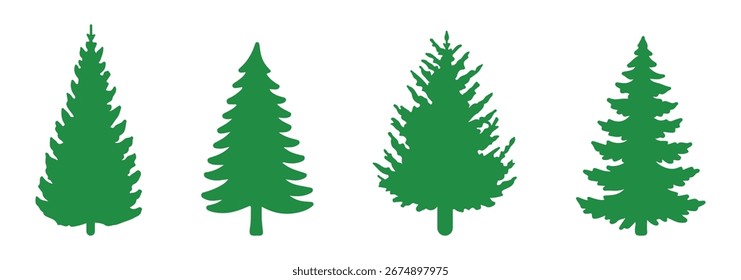 Weihnachtsbaum-Symbol. Satz schwarzer Weihnachtsbaum-Symbole auf weißem Hintergrund. Vektorgrafik. Feiertagssymbole