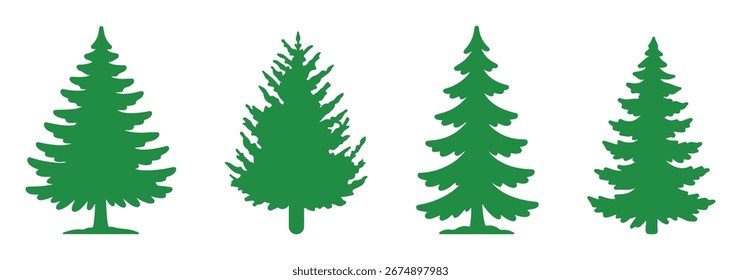 Christmas tree icon. Set of black christmas tree icons on white background. Vector illustration. Holiday icons