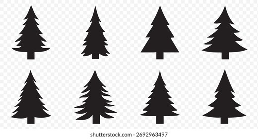 Icono de árbol de Navidad. Conjunto de iconos negros del árbol de navidad en el fondo blanco. Ilustración vectorial. Iconos de Festiva. 