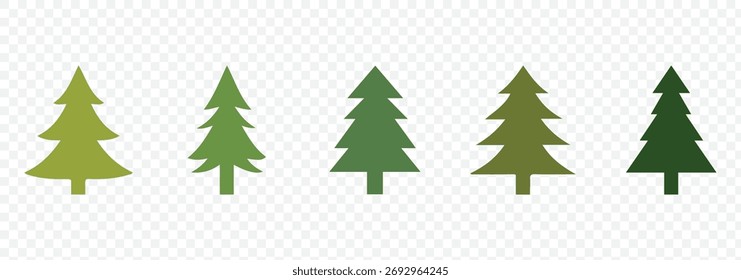 Ícone da árvore de Natal. Conjunto de ícones pretos da árvore de Natal sobre fundo branco. Ilustração vetorial. Ícones de feriado . conjunto de silhueta de árvore de Natal
