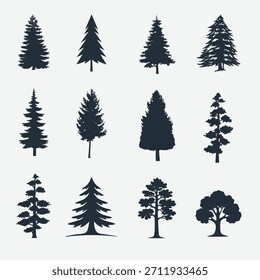 Christmas tree icon. Set of black christmas tree icons on white background. Holiday icons . christmas tree silhouette set