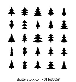 Christmas tree icon set â?? black and white