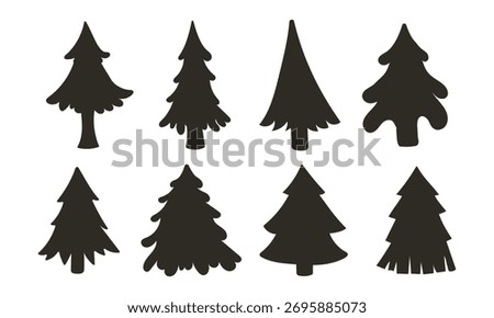 Christmas tree icon. Set of black Christmas tree icons on white background. Vector illustration. Holiday icons